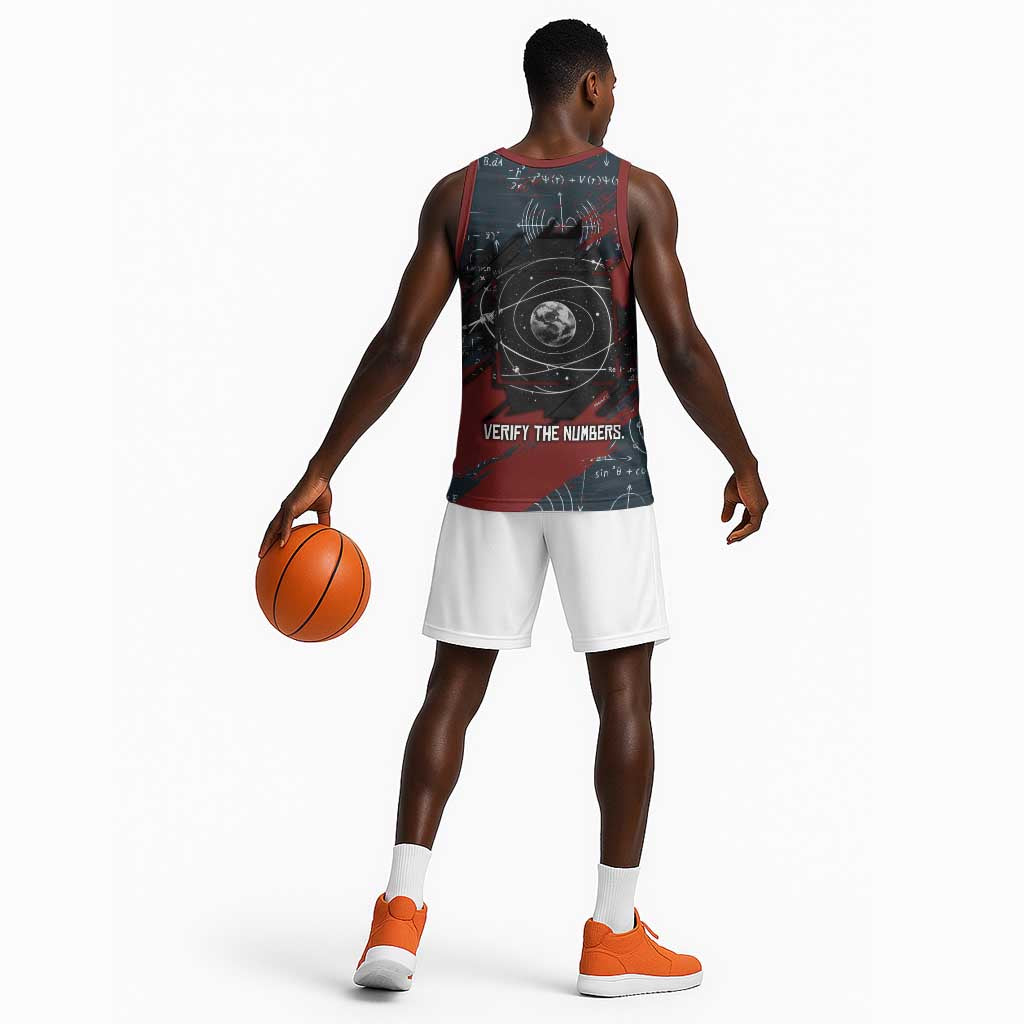 Katherine Johnson Basketball Jersey with Chalkboard Math Scene, Verify the Numbers Quote and Space Orbit - African Pride