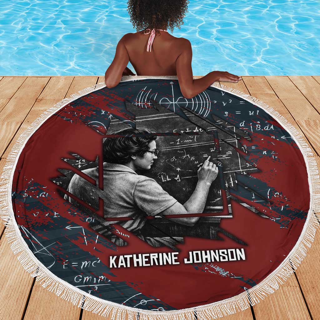 Katherine Johnson Beach Blanket with Chalkboard Math Scene, Verify the Numbers Quote and Space Orbit - African Pride