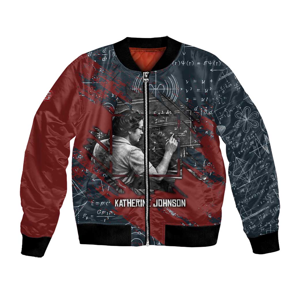 Katherine Johnson Bomber Jacket with Chalkboard Math Scene, Verify the Numbers Quote and Space Orbit - African Pride