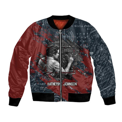 Katherine Johnson Bomber Jacket with Chalkboard Math Scene, Verify the Numbers Quote and Space Orbit - African Pride