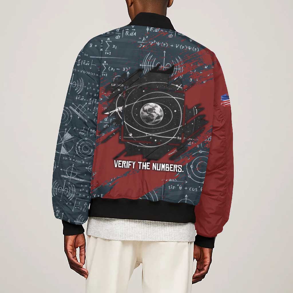 Katherine Johnson Bomber Jacket with Chalkboard Math Scene, Verify the Numbers Quote and Space Orbit - African Pride