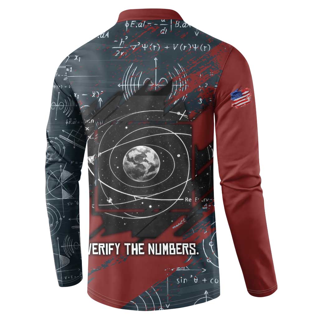 Katherine Johnson Button Sweatshirt with Chalkboard Math Scene, Verify the Numbers Quote and Space Orbit