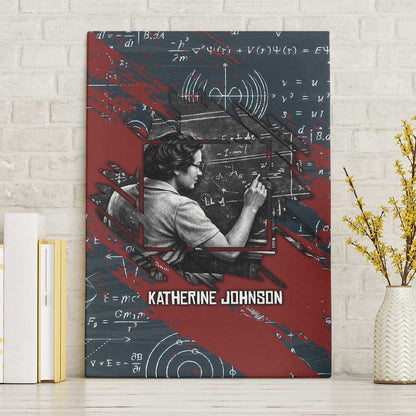 Katherine Johnson Canvas Wall Art with Chalkboard Math Scene, Verify the Numbers Quote and Space Orbit - African Pride