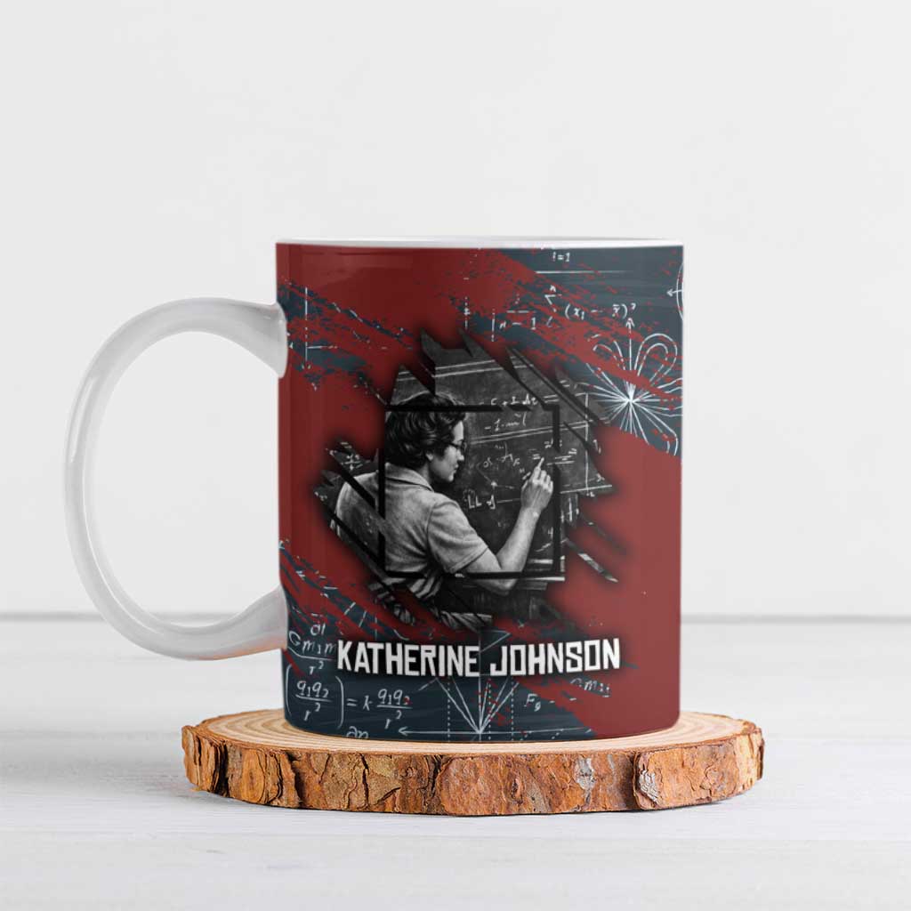 Katherine Johnson Ceramic Mug with Chalkboard Math Scene, Verify the Numbers Quote and Space Orbit - African Pride