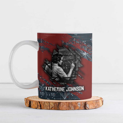 Katherine Johnson Ceramic Mug with Chalkboard Math Scene, Verify the Numbers Quote and Space Orbit - African Pride