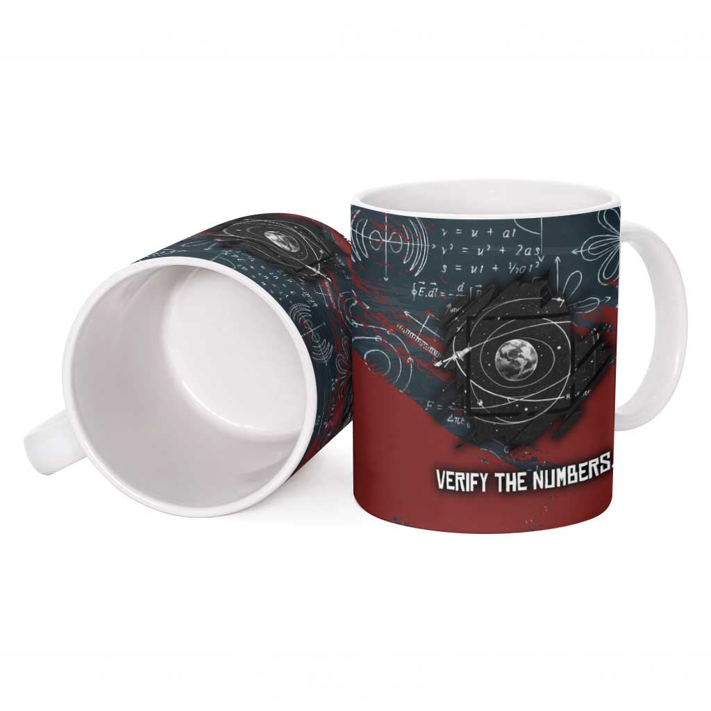 Katherine Johnson Ceramic Mug with Chalkboard Math Scene, Verify the Numbers Quote and Space Orbit - African Pride