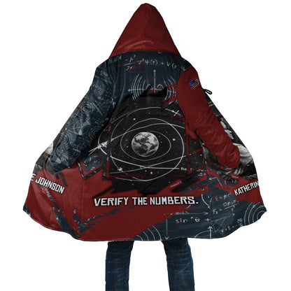 Katherine Johnson Cloak with Chalkboard Math Scene, Verify the Numbers Quote and Space Orbit - African Pride