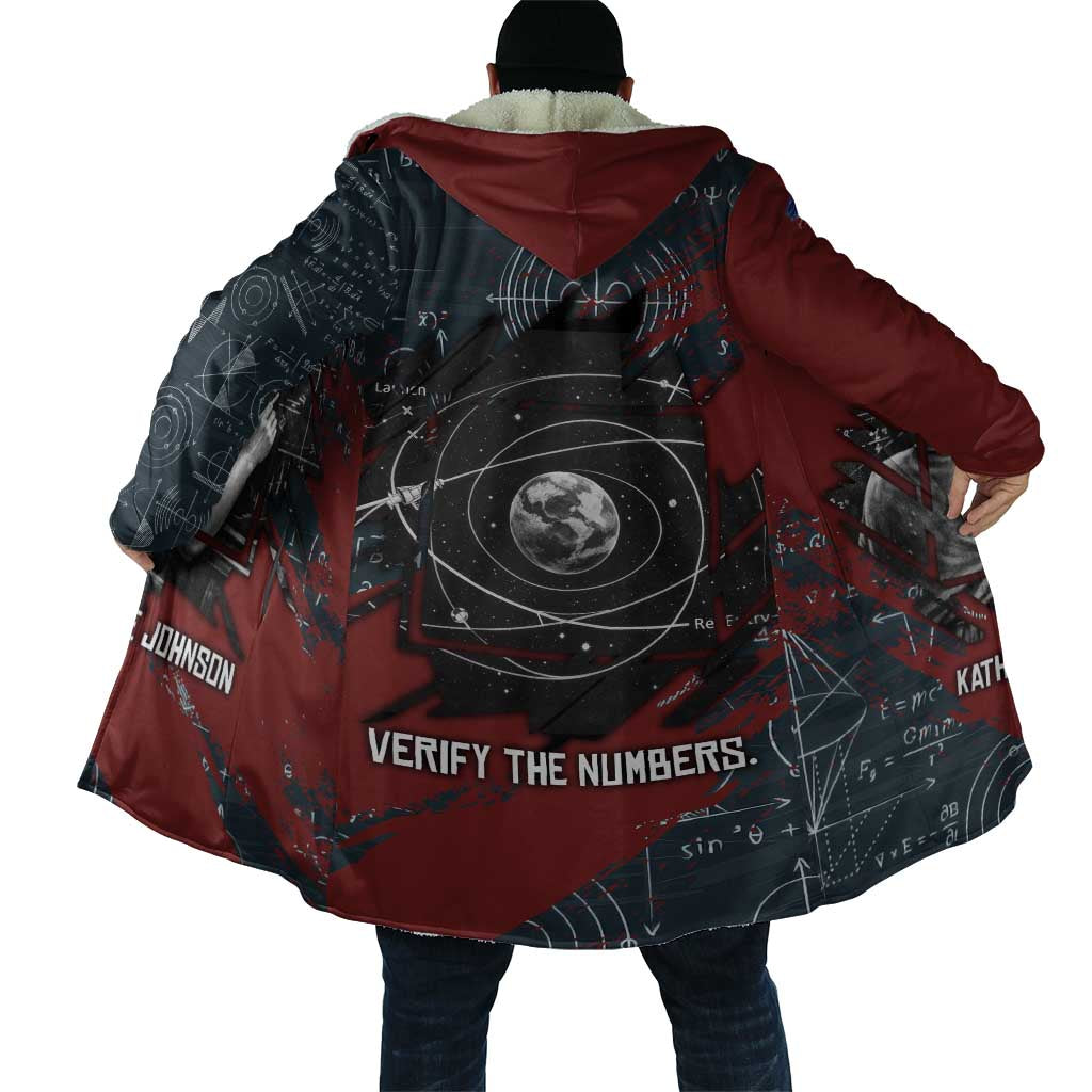 Katherine Johnson Cloak with Chalkboard Math Scene, Verify the Numbers Quote and Space Orbit - African Pride