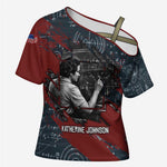 Katherine Johnson Cross Shoulder Shirt with Chalkboard Math Scene, Verify the Numbers Quote and Space Orbit - African Pride