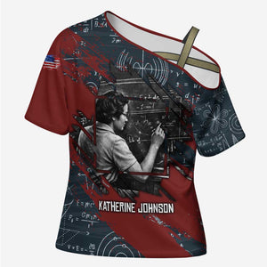 Katherine Johnson Cross Shoulder Shirt with Chalkboard Math Scene, Verify the Numbers Quote and Space Orbit - African Pride