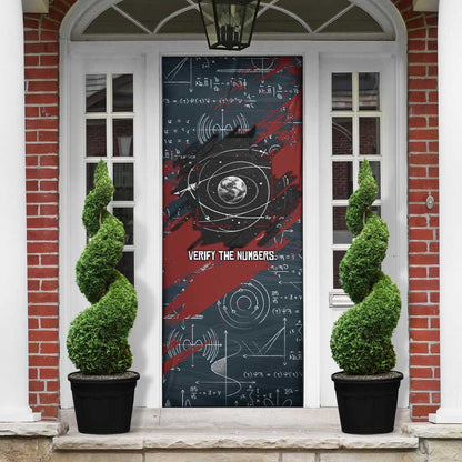 Katherine Johnson Door Cover with Chalkboard Math Scene, Verify the Numbers Quote and Space Orbit - African Pride