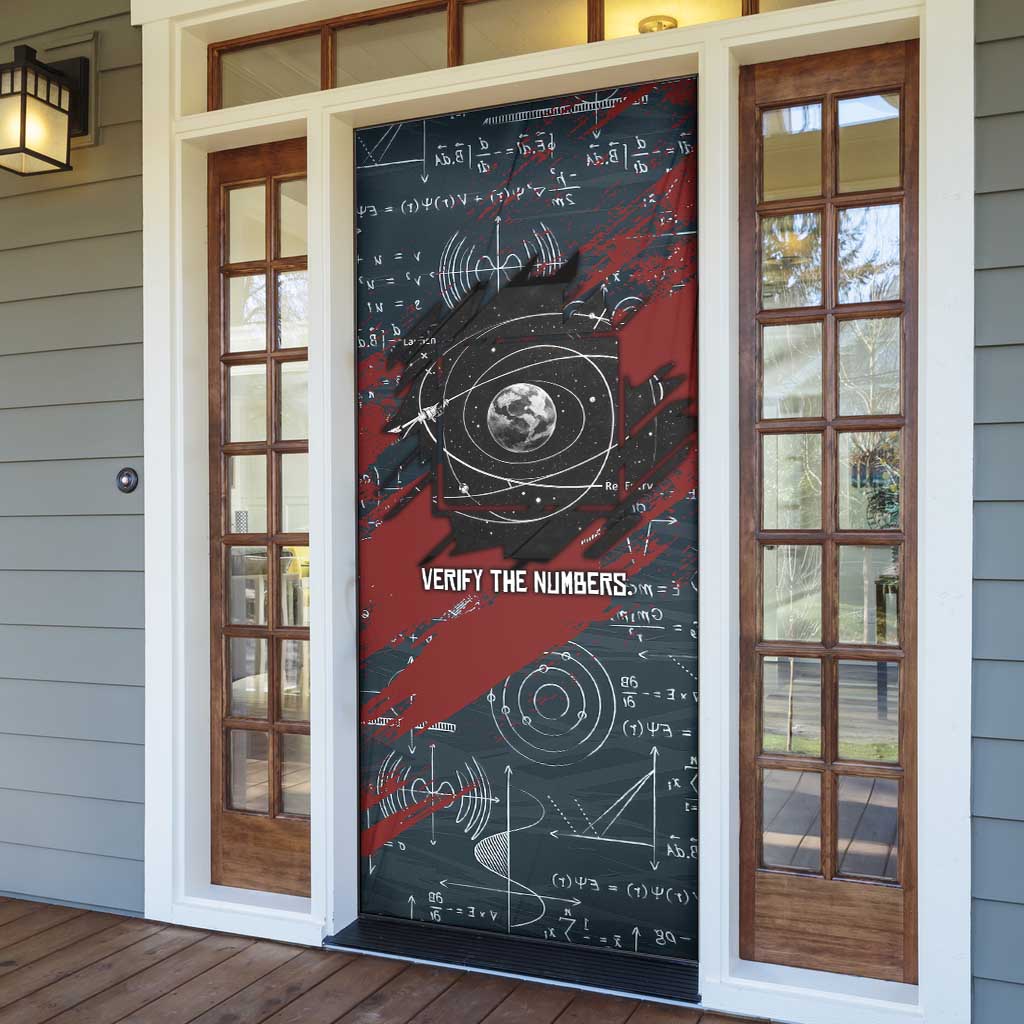 Katherine Johnson Door Cover with Chalkboard Math Scene, Verify the Numbers Quote and Space Orbit - African Pride