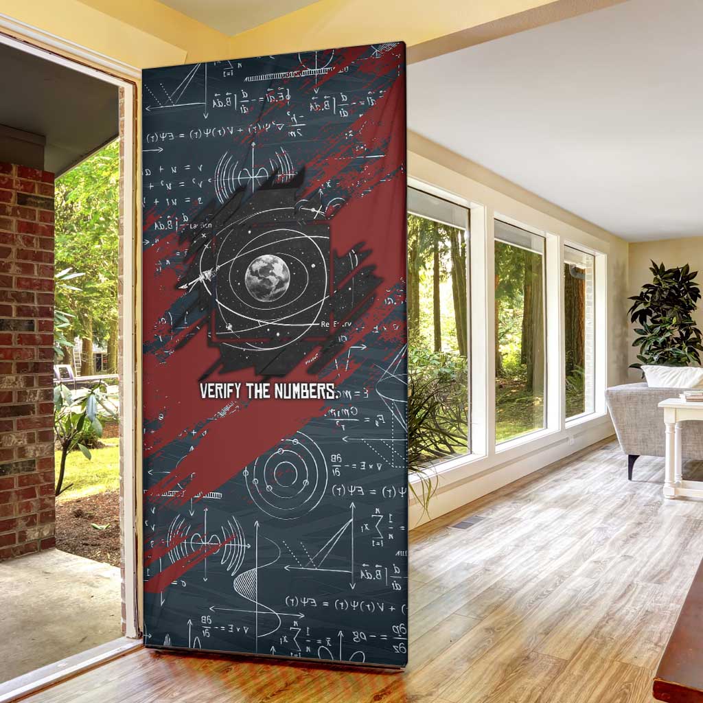 Katherine Johnson Door Cover with Chalkboard Math Scene, Verify the Numbers Quote and Space Orbit - African Pride