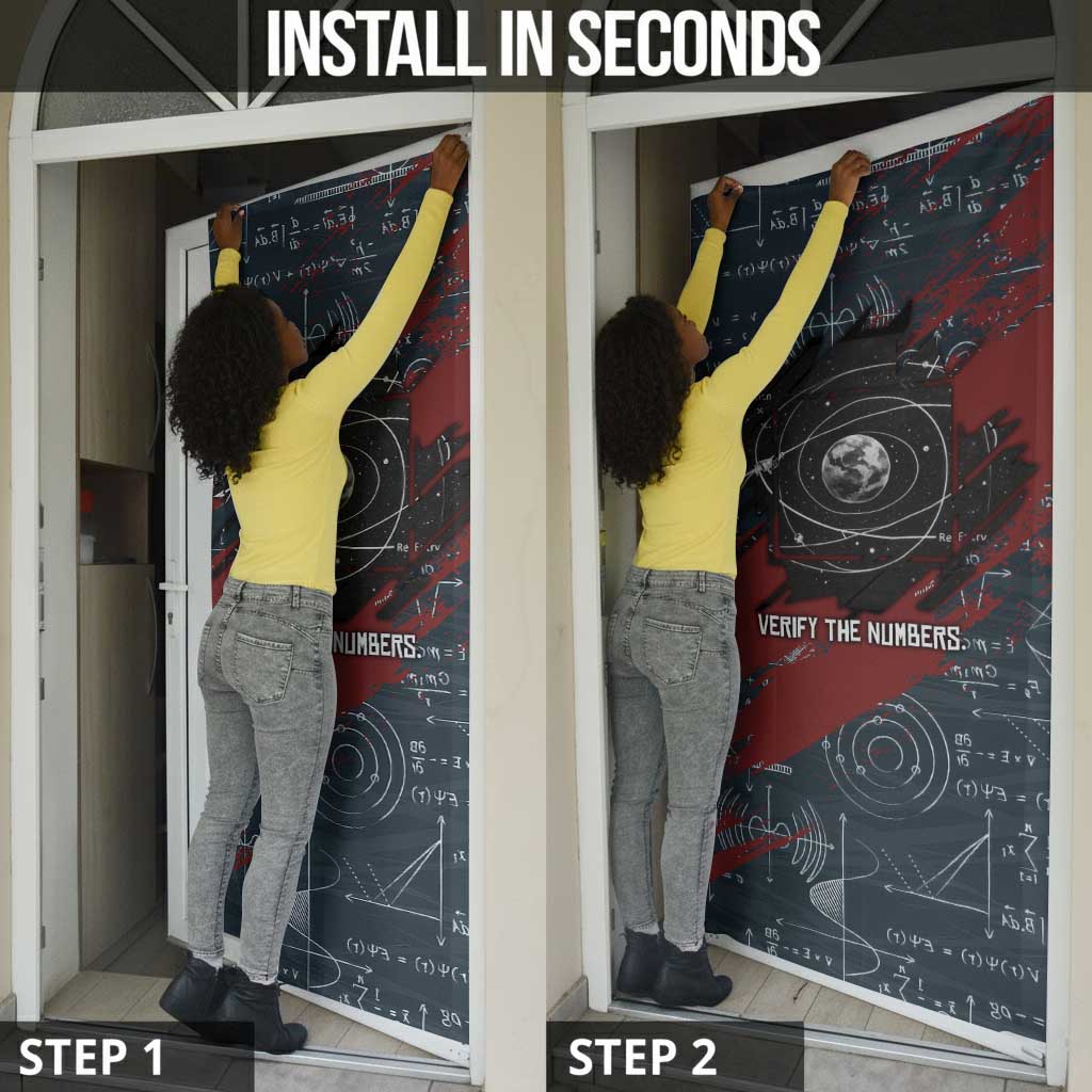 Katherine Johnson Door Cover with Chalkboard Math Scene, Verify the Numbers Quote and Space Orbit - African Pride