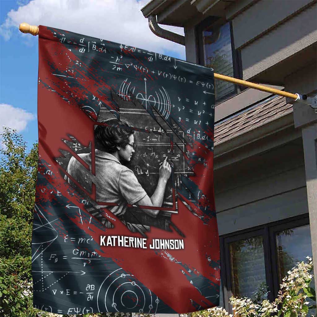 Katherine Johnson Garden Flag with Chalkboard Math Scene, Verify the Numbers Quote and Space Orbit - African Pride