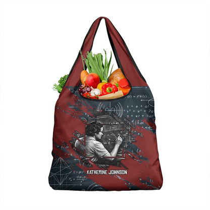 Katherine Johnson Grocery Bag with Chalkboard Math Scene, Verify the Numbers Quote and Space Orbit - African Pride