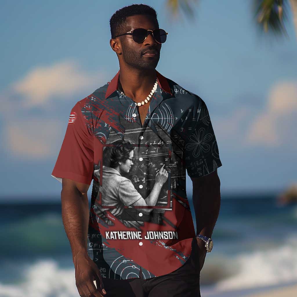 Katherine Johnson Hawaiian Shirt with Chalkboard Math Scene, Verify the Numbers Quote and Space Orbit - African Pride