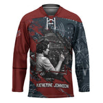 Katherine Johnson Hockey Jersey with Chalkboard Math Scene, Verify the Numbers Quote and Space Orbit - African Pride