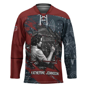 Katherine Johnson Hockey Jersey with Chalkboard Math Scene, Verify the Numbers Quote and Space Orbit - African Pride