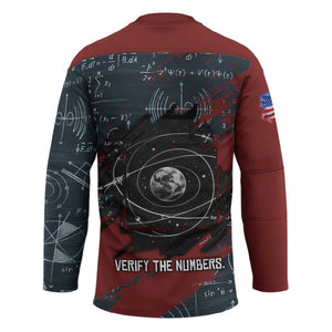 Katherine Johnson Hockey Jersey with Chalkboard Math Scene, Verify the Numbers Quote and Space Orbit - African Pride