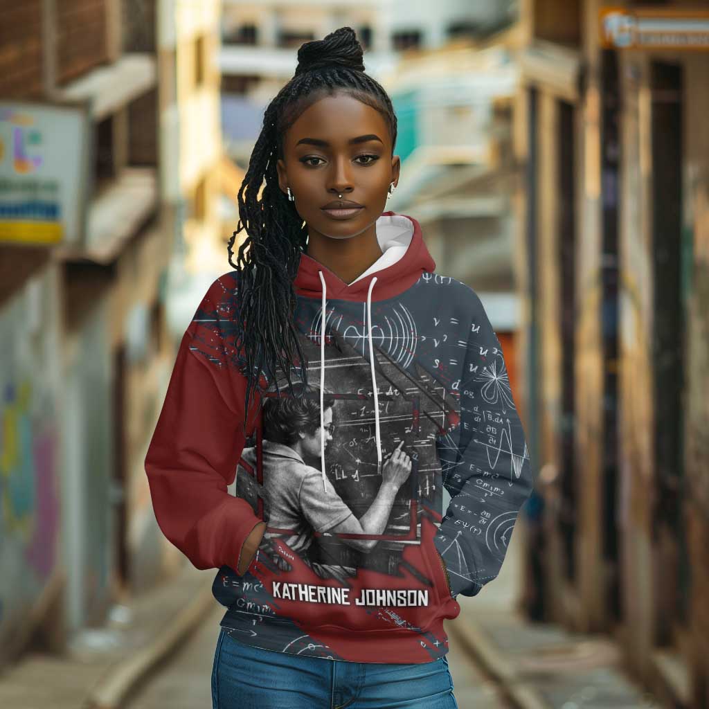 Katherine Johnson Hoodie with Chalkboard Math Scene, Verify the Numbers Quote and Space Orbit - African Pride