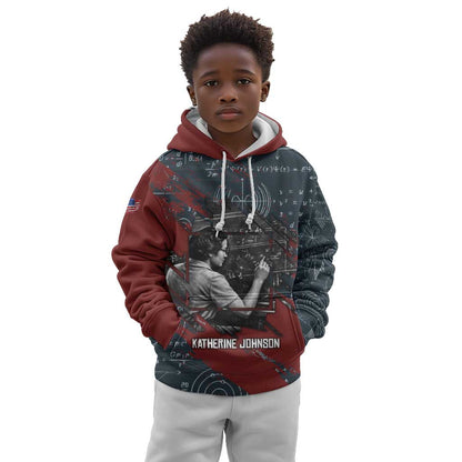 Katherine Johnson Kid Hoodie with Chalkboard Math Scene, Verify the Numbers Quote and Space Orbit - African Pride