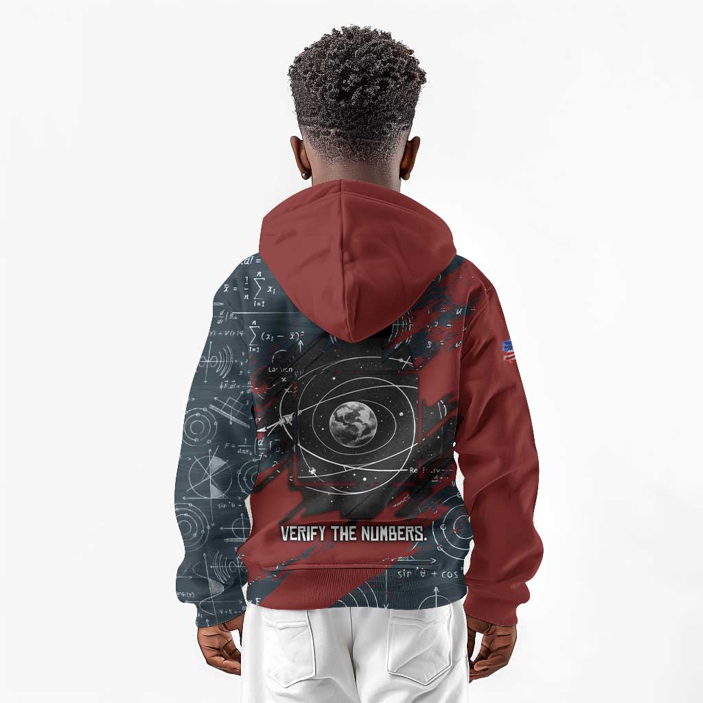 Katherine Johnson Kid Hoodie with Chalkboard Math Scene, Verify the Numbers Quote and Space Orbit - African Pride