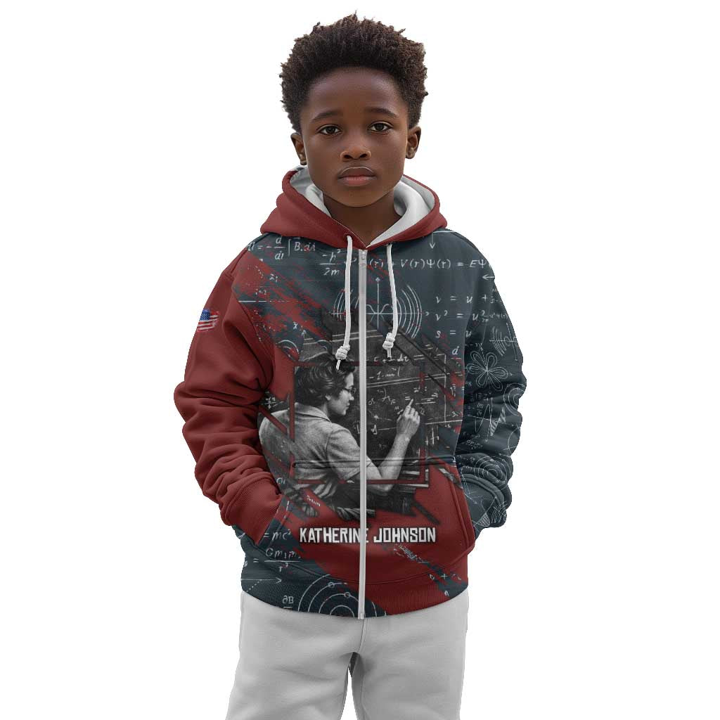 Katherine Johnson Kid Hoodie with Chalkboard Math Scene, Verify the Numbers Quote and Space Orbit - African Pride