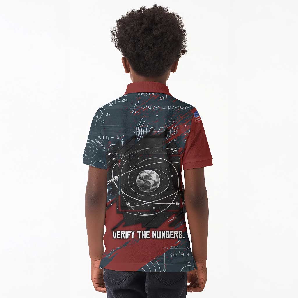 Katherine Johnson Kid Polo Shirt with Chalkboard Math Scene, Verify the Numbers Quote and Space Orbit - African Pride