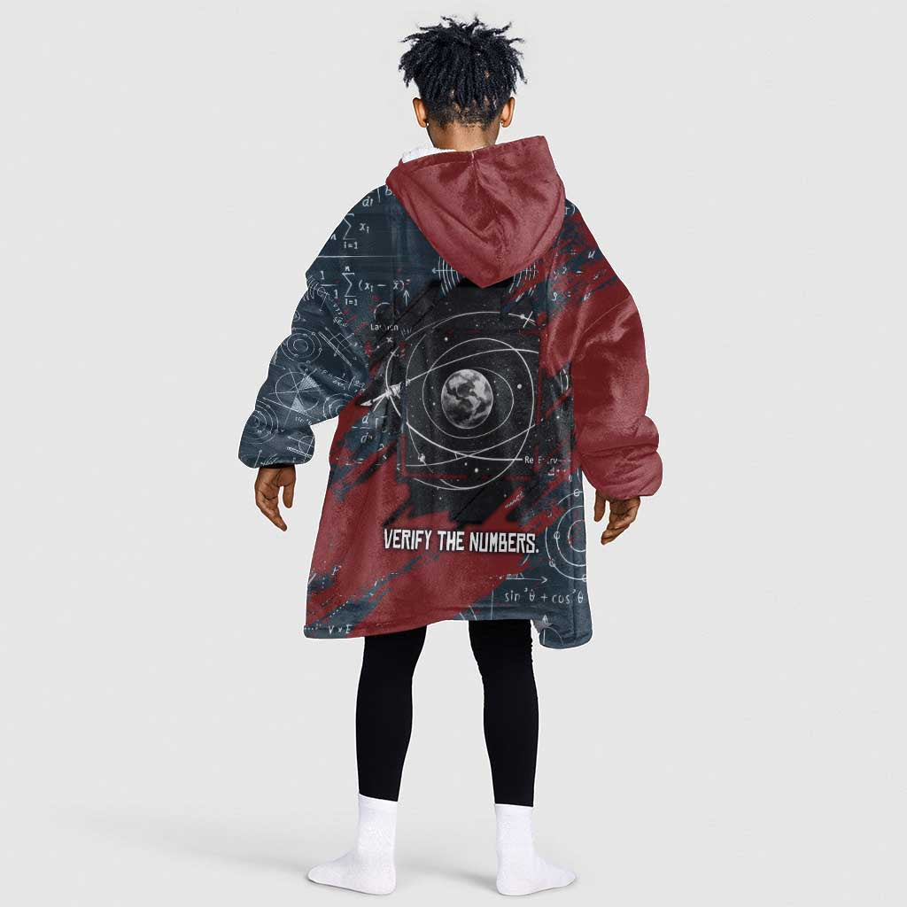 Katherine Johnson Kid Wearable Blanket Hoodie with Chalkboard Math Scene, Verify the Numbers Quote and Space Orbit - African Pride