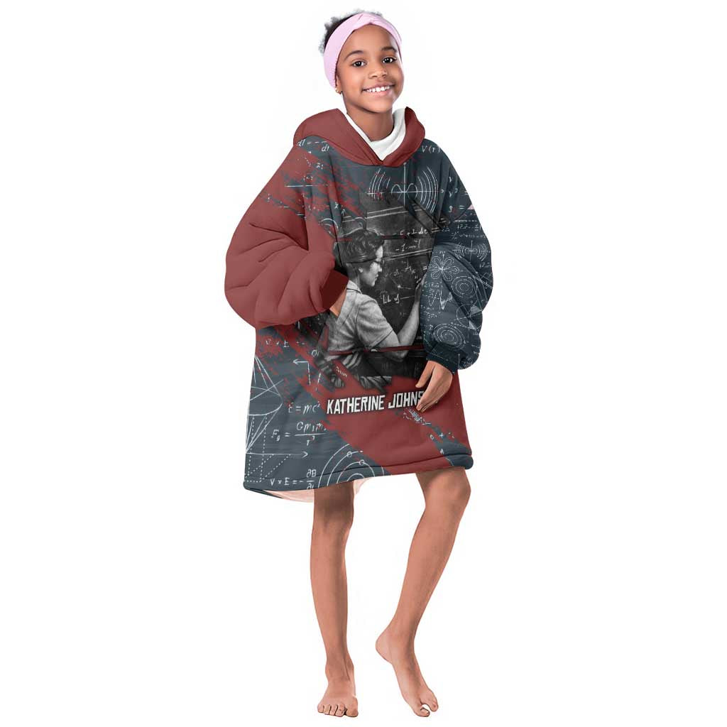 Katherine Johnson Kid Wearable Blanket Hoodie with Chalkboard Math Scene, Verify the Numbers Quote and Space Orbit - African Pride