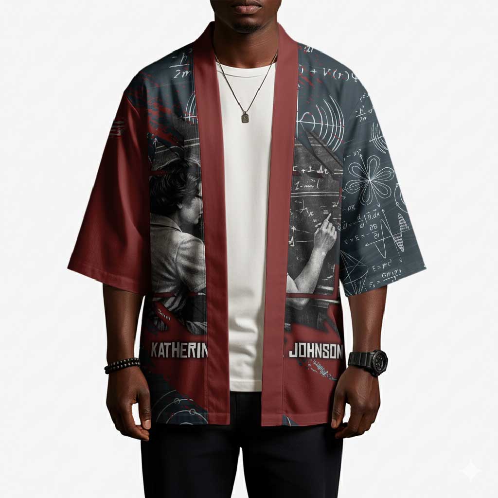 Katherine Johnson Kimono with Chalkboard Math Scene, Verify the Numbers Quote and Space Orbit - African Pride