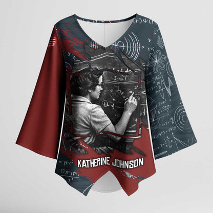 Katherine Johnson Kimono Sleeve Blouse with Chalkboard Math Scene, Verify the Numbers Quote and Space Orbit - African Pride