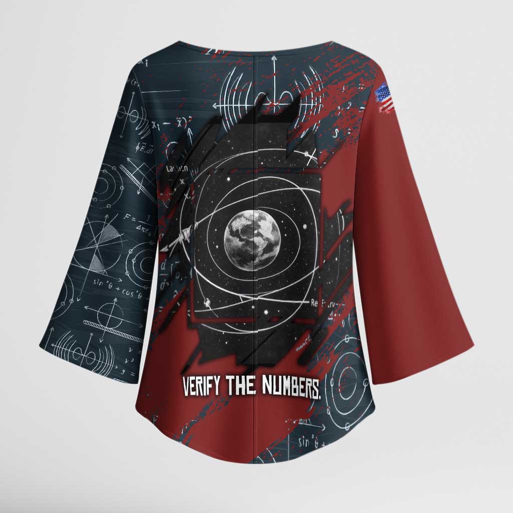 Katherine Johnson Kimono Sleeve Blouse with Chalkboard Math Scene, Verify the Numbers Quote and Space Orbit - African Pride
