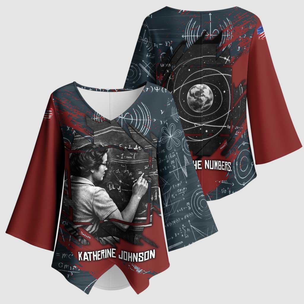 Katherine Johnson Kimono Sleeve Blouse with Chalkboard Math Scene, Verify the Numbers Quote and Space Orbit - African Pride