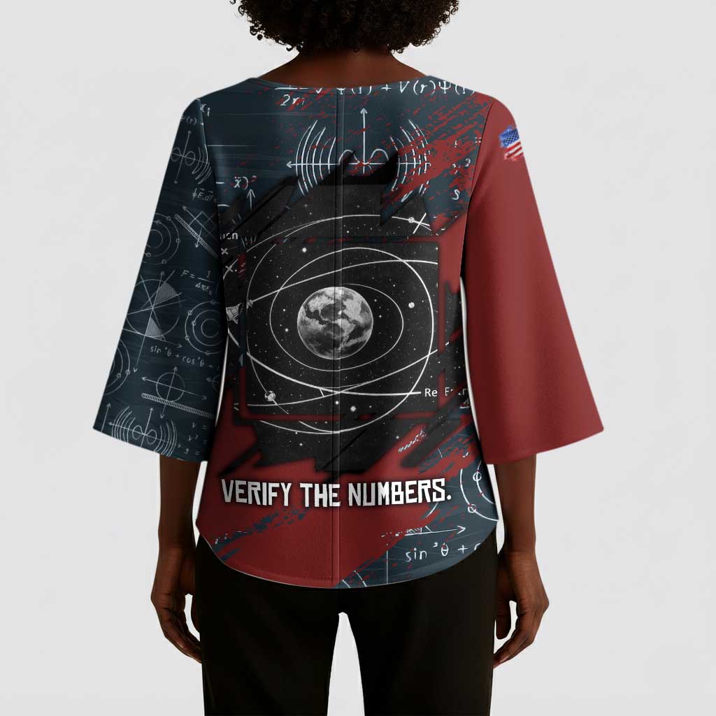 Katherine Johnson Kimono Sleeve Blouse with Chalkboard Math Scene, Verify the Numbers Quote and Space Orbit - African Pride