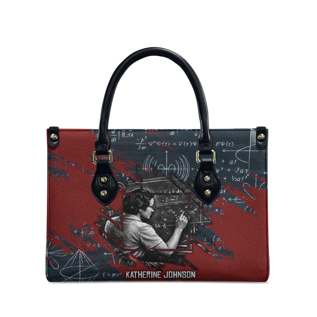 Katherine Johnson Leather Bag with Chalkboard Math Scene, Verify the Numbers Quote and Space Orbit - African Pride