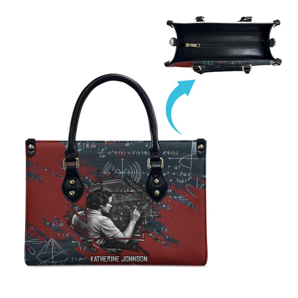 Katherine Johnson Leather Bag with Chalkboard Math Scene, Verify the Numbers Quote and Space Orbit - African Pride