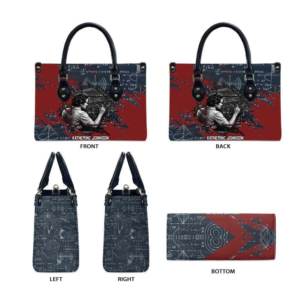 Katherine Johnson Leather Bag with Chalkboard Math Scene, Verify the Numbers Quote and Space Orbit - African Pride