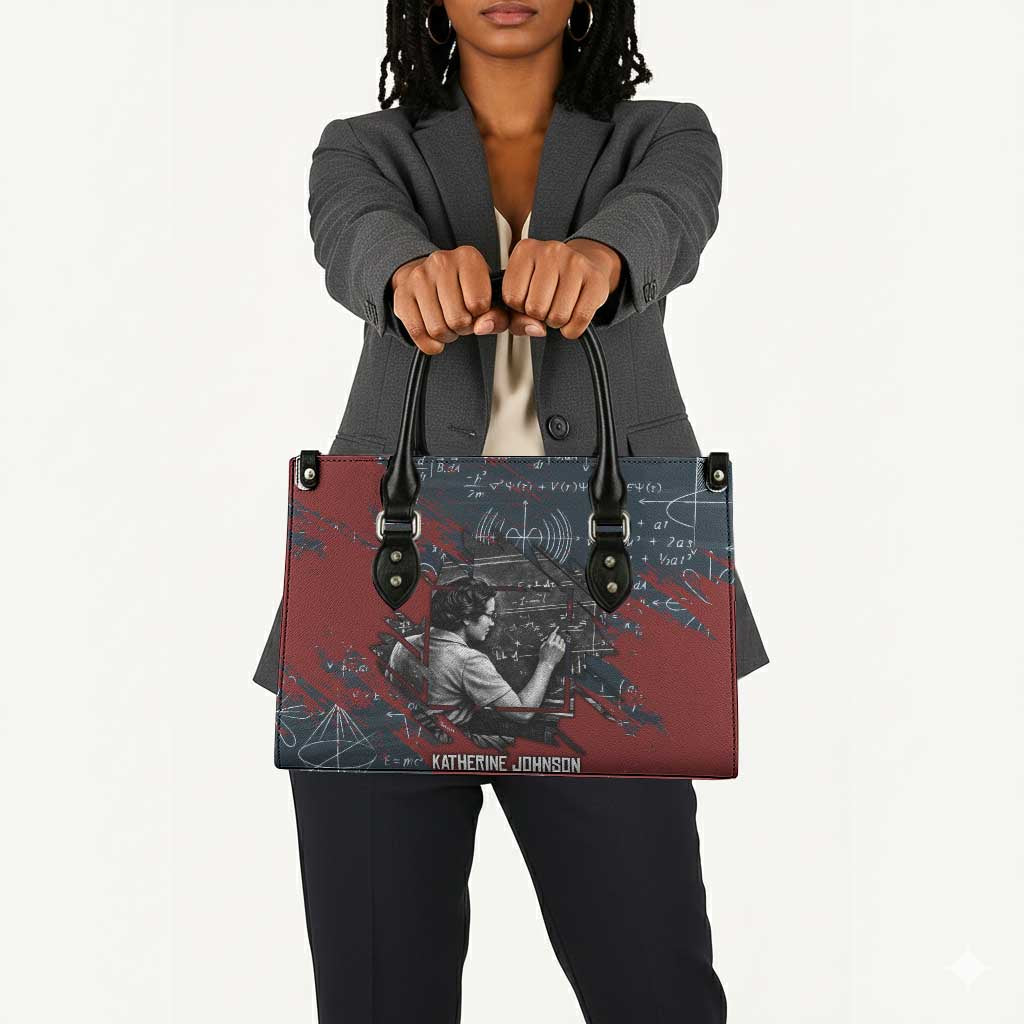 Katherine Johnson Leather Bag with Chalkboard Math Scene, Verify the Numbers Quote and Space Orbit - African Pride