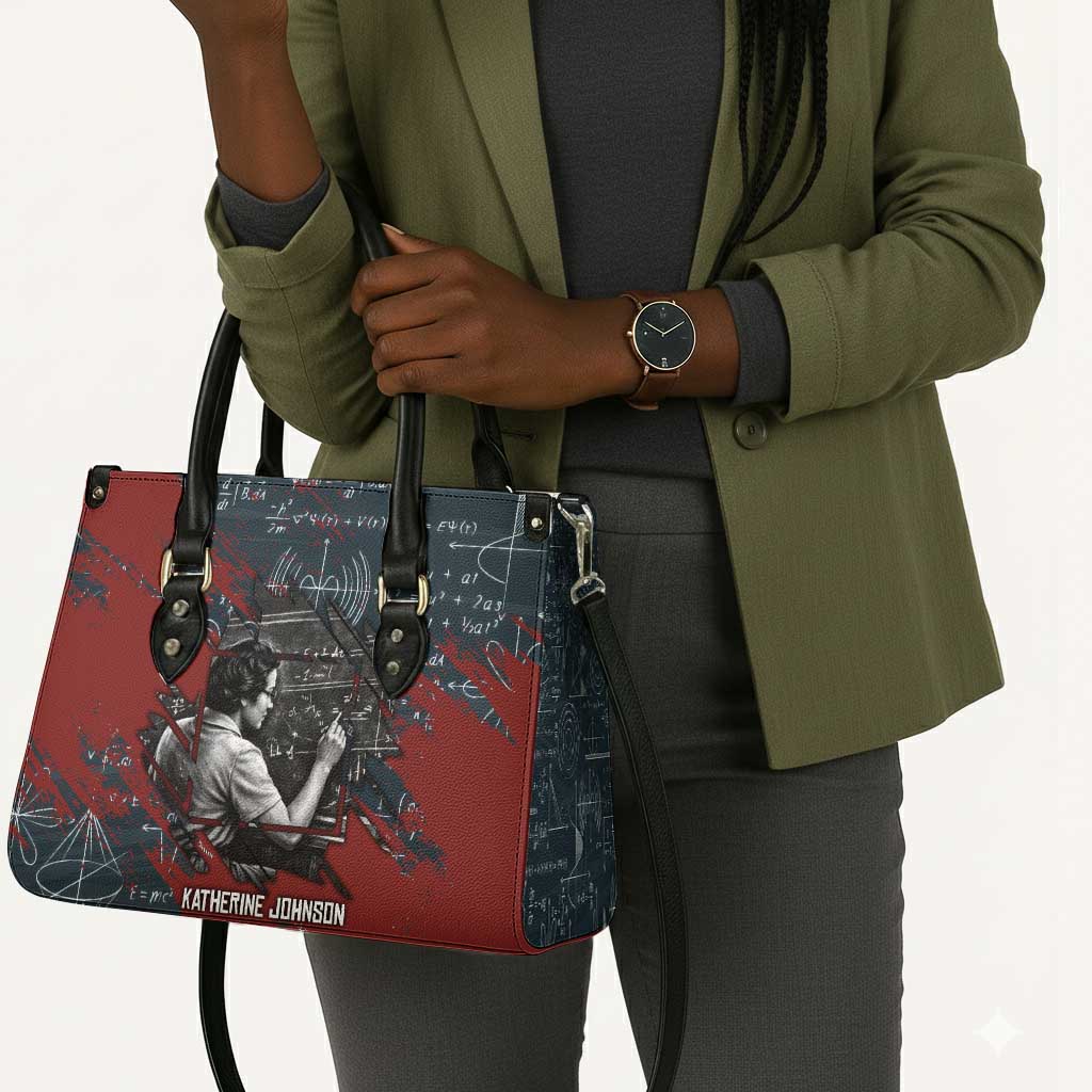 Katherine Johnson Leather Bag with Chalkboard Math Scene, Verify the Numbers Quote and Space Orbit - African Pride