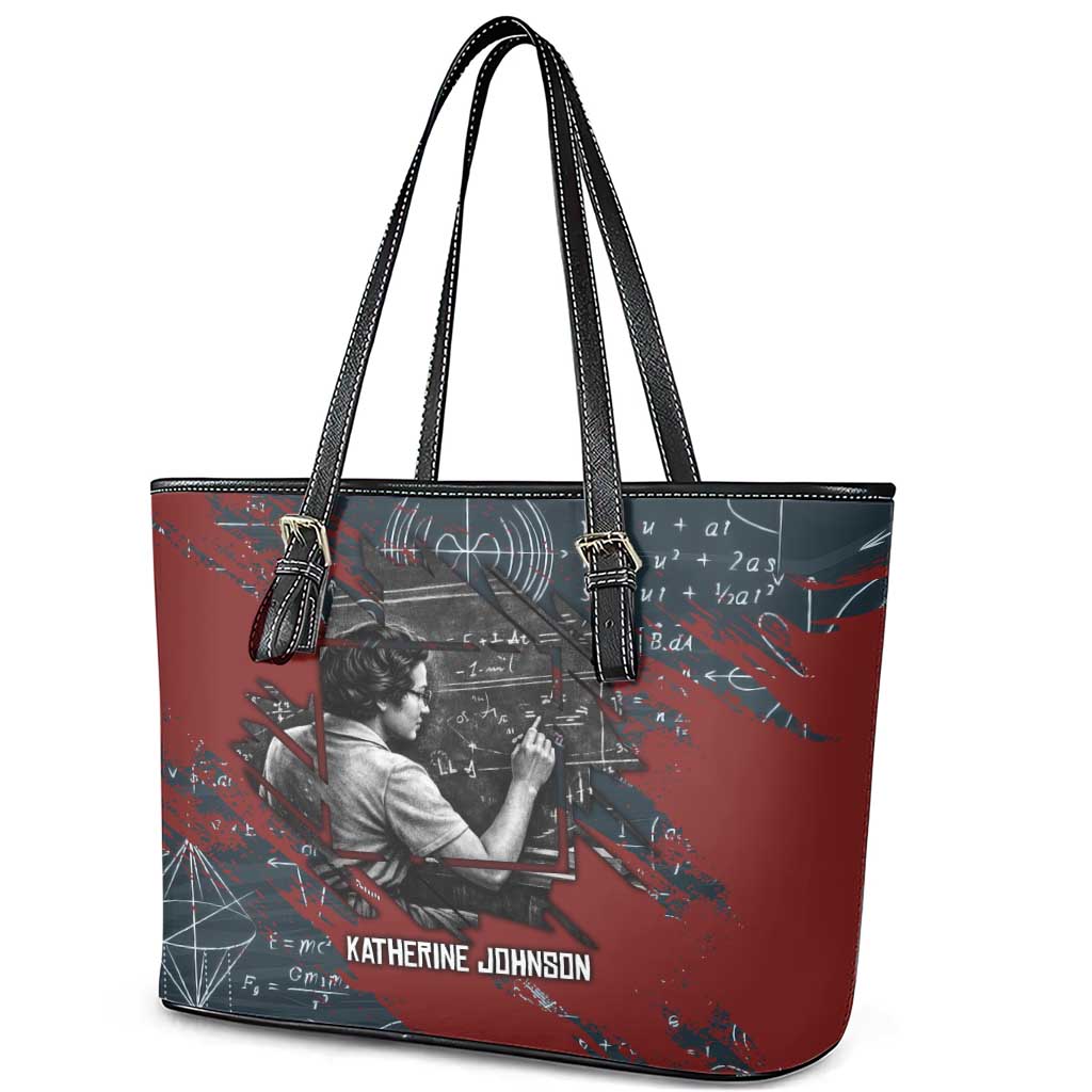 Katherine Johnson Leather Tote Bag with Chalkboard Math Scene, Verify the Numbers Quote and Space Orbit - African Pride
