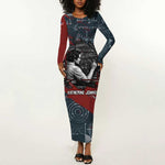 Katherine Johnson Long Sleeve Bodycon Dress with Chalkboard Math Scene, Verify the Numbers Quote and Space Orbit - African Pride