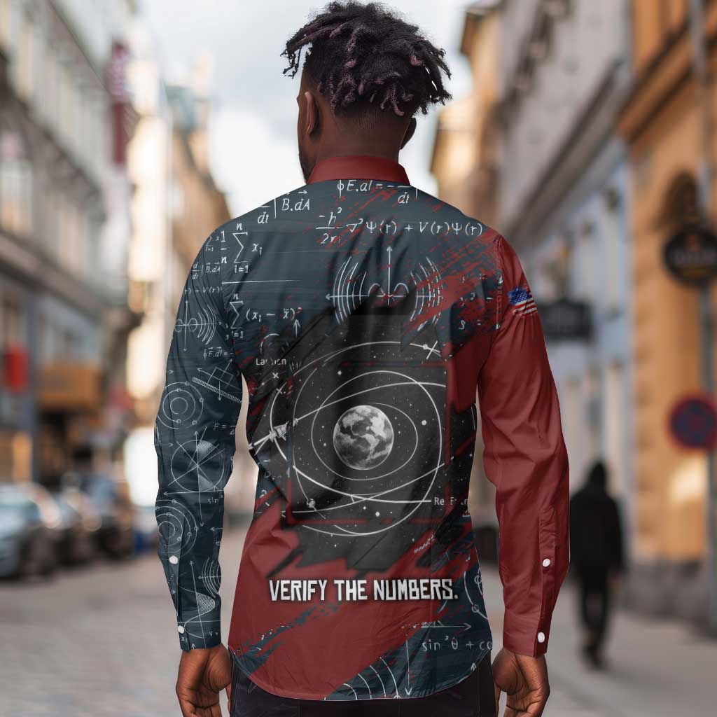 Katherine Johnson Long Sleeve Button Shirt with Chalkboard Math Scene, Verify the Numbers Quote and Space Orbit - African Pride