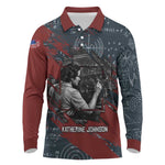 Katherine Johnson Long Sleeve Polo Shirt with Chalkboard Math Scene, Verify the Numbers Quote and Space Orbit - African Pride