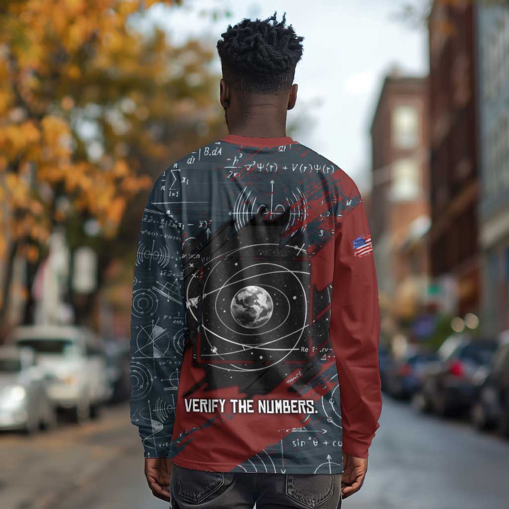 Katherine Johnson Long Sleeve Shirt with Chalkboard Math Scene, Verify the Numbers Quote and Space Orbit - African Pride