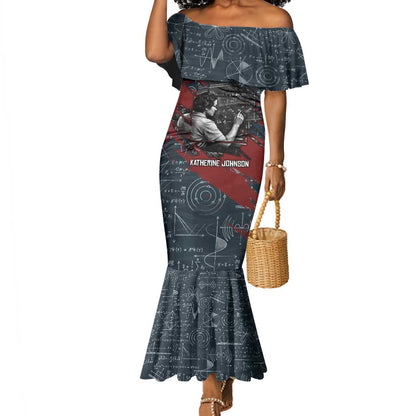 Katherine Johnson Mermaid Dress with Chalkboard Math Scene, Verify the Numbers Quote and Space Orbit - African Pride