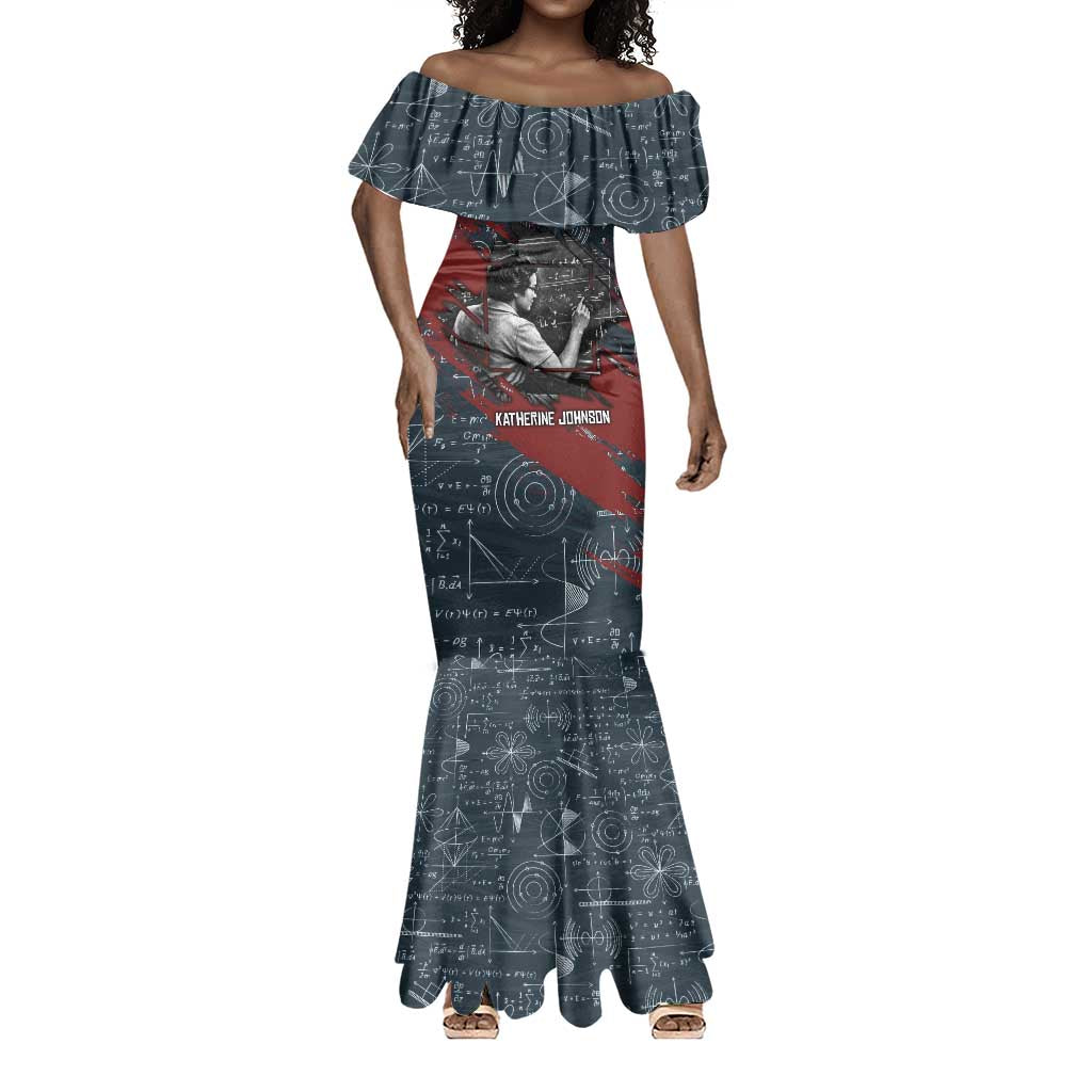 Katherine Johnson Mermaid Dress with Chalkboard Math Scene, Verify the Numbers Quote and Space Orbit - African Pride