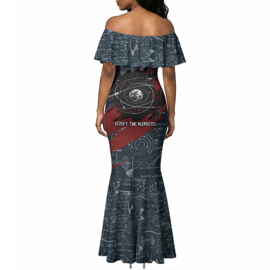 Katherine Johnson Mermaid Dress with Chalkboard Math Scene, Verify the Numbers Quote and Space Orbit - African Pride