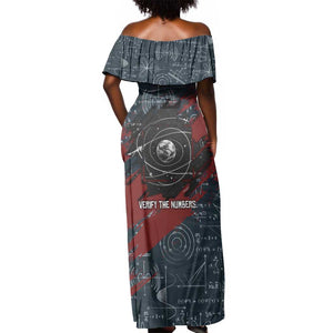 Katherine Johnson Off Shoulder Maxi Dress with Chalkboard Math Scene, Verify the Numbers Quote and Space Orbit - African Pride